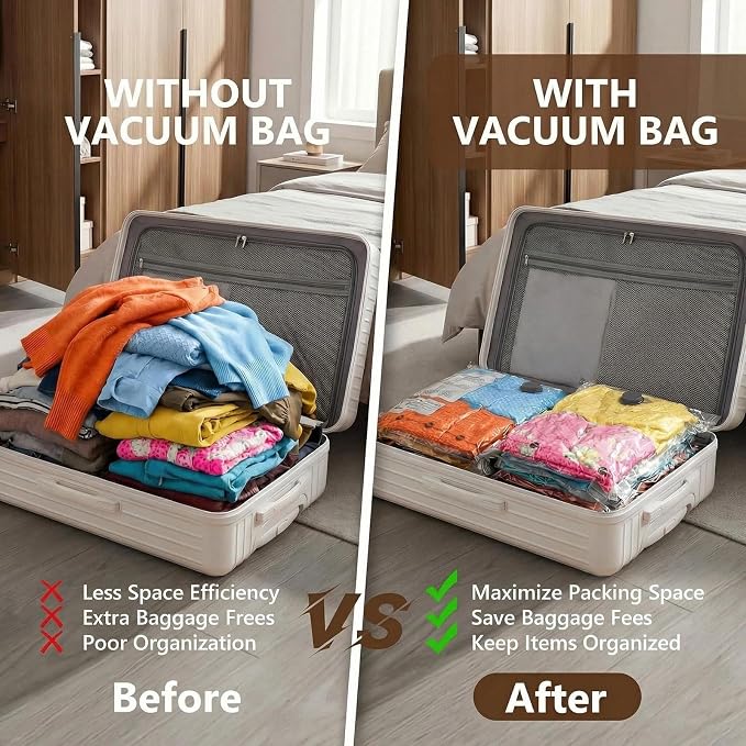 13 Pack Vacuum Seal Bags for Clothing Travel with Electric Pump | Extra Thick Space Saver Bags, Compression Packing Bags for Luggage, Blankets, Winter Coats, Comforters, Sweaters Clothes
