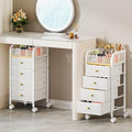 SWTYMIKI Rolling Makeup Organizer Cart - Under Desk Vanity Makeup Storage with 4 Non-woven Drawers, Nail Cart Organizer Cosmetic Display Cases Cabinet for Skin Care Perfume Nail Polish Brush Hair Tool