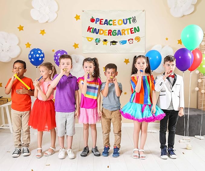 Graduation Banner Party Decor-Rectangular Canvas Banner Poster Wall Sign-Garland for Congratulation Graduation Party Supplies Classroom Front Door Home Decorations-Peace Our Kindergarten