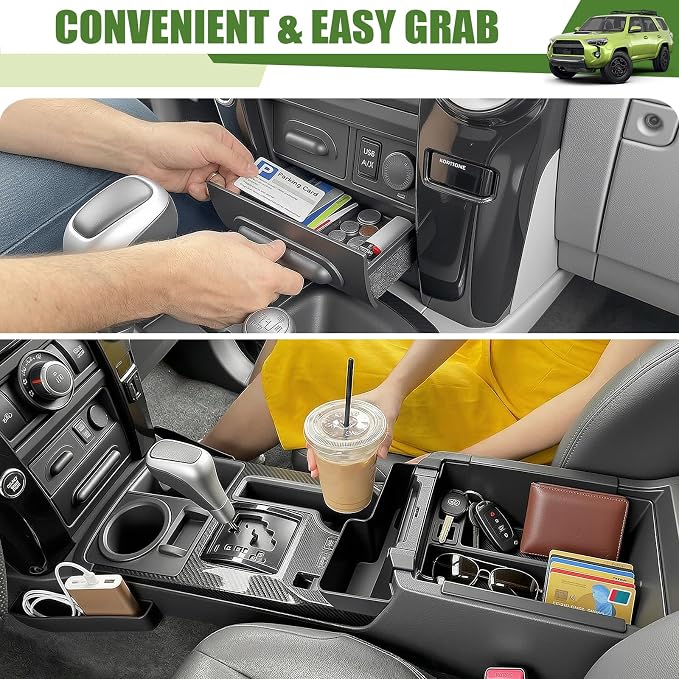 Center Console Organizer for 2014-2024 Toyota 4Runner Upgraded Hanging Armrest Box Storage Drawer Cupholder Inserts Shifter Tray for 4 Runner Accessories(Fit 14-24/5PC Center Console Organizer)