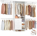 Aheaplus Closet System, Closet Organizer with 3 Wooden Drawers, 8FT Closet Organizer System, 96’’ Walk-in Closet Wardrobe Clothes Rack with Hanging Rods, Garment Rack, Fits 5.3-9 ft, -W3,White