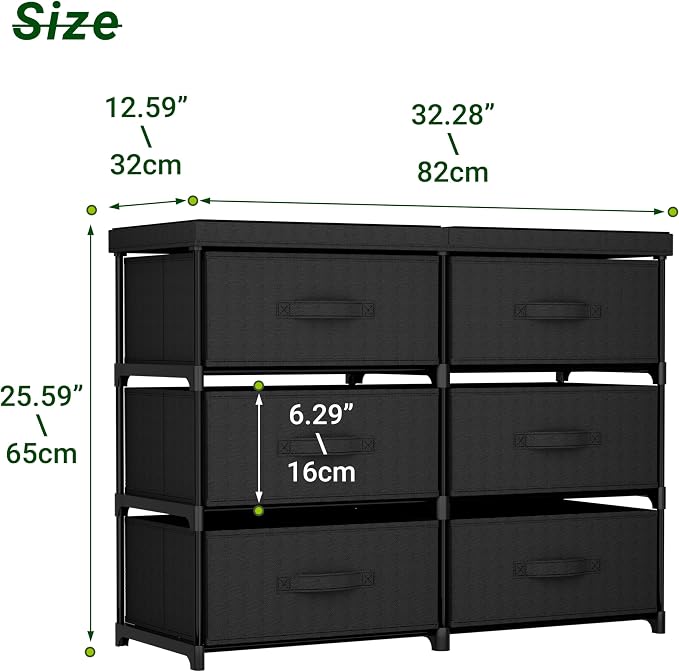 GcdPai Dresser with 6 Fabric Drawer Stand Desktop Sturdy Metal Plastic Support Tube Cube Storage Cabinet for Bedroom Organization Dorm Front Hall Entryway