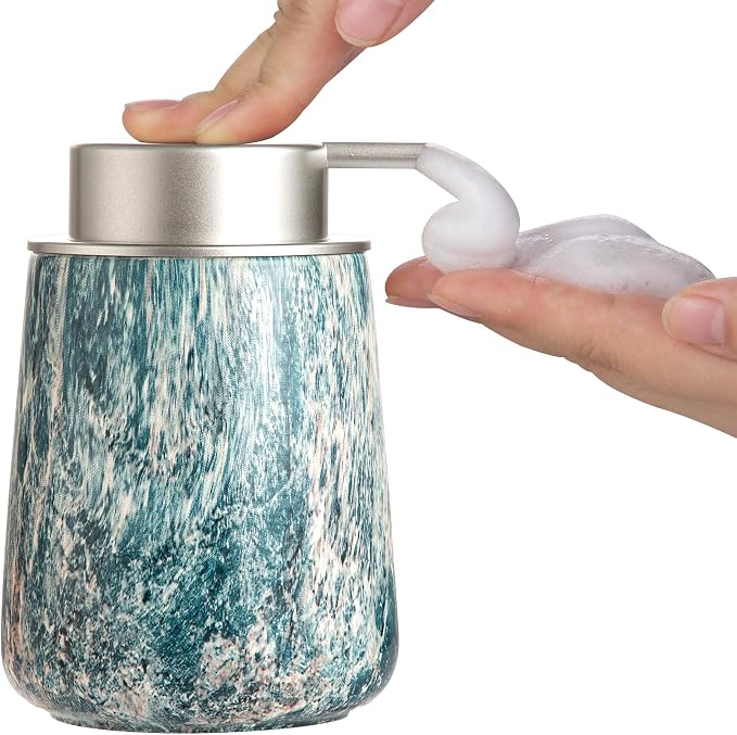 Enra Ceramic Foam Soap Dispenser, 12 oz Blue Foaming Soap Dispenser for Bathroom & Kitchen with Easy-to-Press Silver Pump（Blue Foam Type）