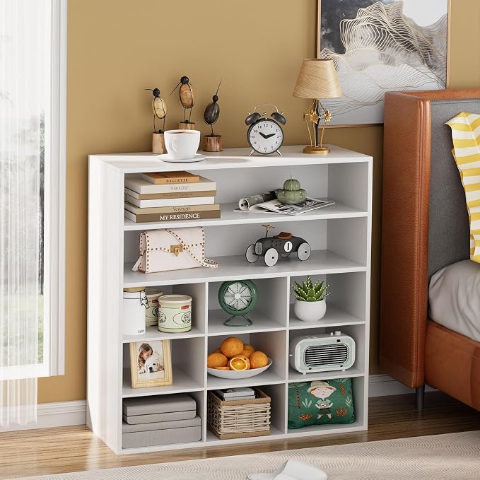 Garden 4 you Shoe Rack Organizer, 5-Tier Wood Cubby Shoe Rack with 2 Storage Shelf and 9 Cubbies, Shoe Organizer Cabinet for Entryway, Hallway, Closet and Garage, White
