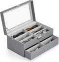 CO-Z Sunglasses Organizer with 12 Slots, Linen Eyeglasses Storage Box for Women Men, 2 Story Lockable Display Case for Multiple Glasses, Sunglasses Jewelry Collection Holder with Drawer, Grey