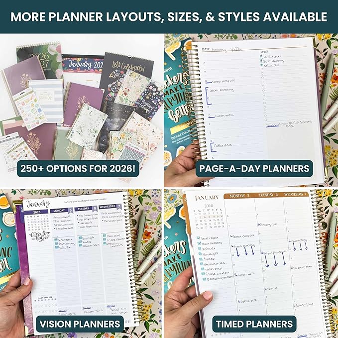 bloom daily planners 2026 Planner (January to December) - 8.5” x 11” Weekly & Monthly Dated Agenda Organizer Book with Stickers & Tabs - Flexible Soft Cover - Garden Party, Navy