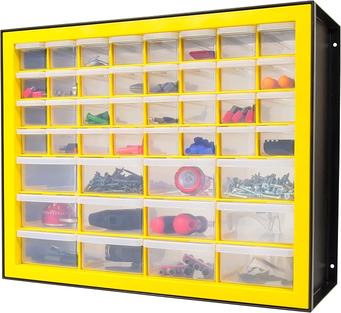 IRIS Plastic Hardware Storage Drawer, 44 Drawer Parts Cabinet - Yellow