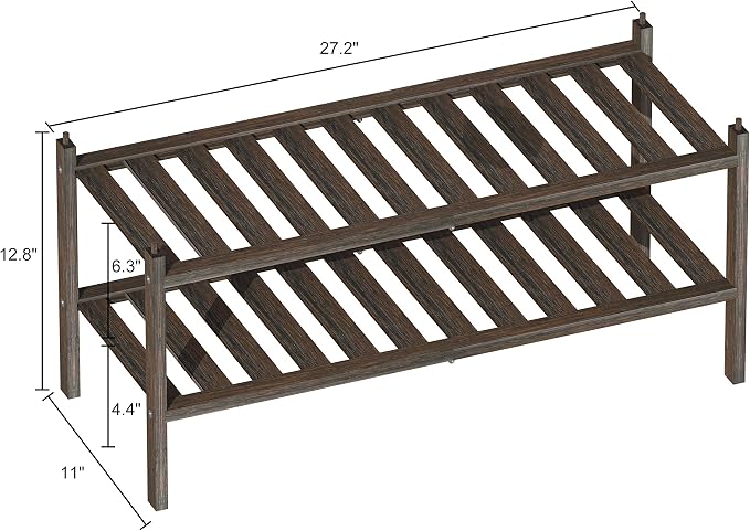 Dranixly Bamboo 2-Tier Shoe Rack Stackable Shelf Storage Organizer for Entryway, Hallway and Closet, 27.2"x11"x13.2" (Mocha)