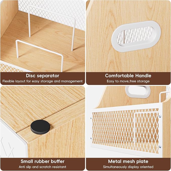 Vinyl Record Storage, Wooden Crate for Record Holder Album Storage for 7/10/12 inch 60+ Vinyl Magazine File Holder Natural Beige