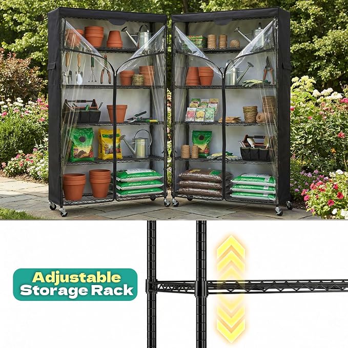 Wire Shelf Rack with 600D Oxford Cover & Wheels, 30"W x 14"D x 72"H | 6-Tier Heavy Duty Wire Shelving with Wheels, Waterproof & Dustproof Shelf Cover for Kitchen, Pantry & Laundry Room