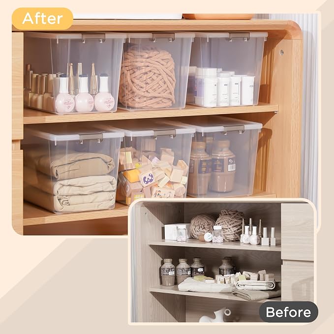 Citylife 6Packs 7.8Qt Plastic Storage Bins with Lids, Clear Organizer | Stackable totes Containers for Craft Supplies, Documents,Garage,Toys,Office and Classroom