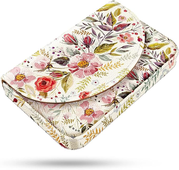Business Card Holder，PU Leather Business Card Case Color Printing Pattern Card Holder Wallet，Pockets Magnetic Credit Card Holders for Men and Women，Vintage Flowers