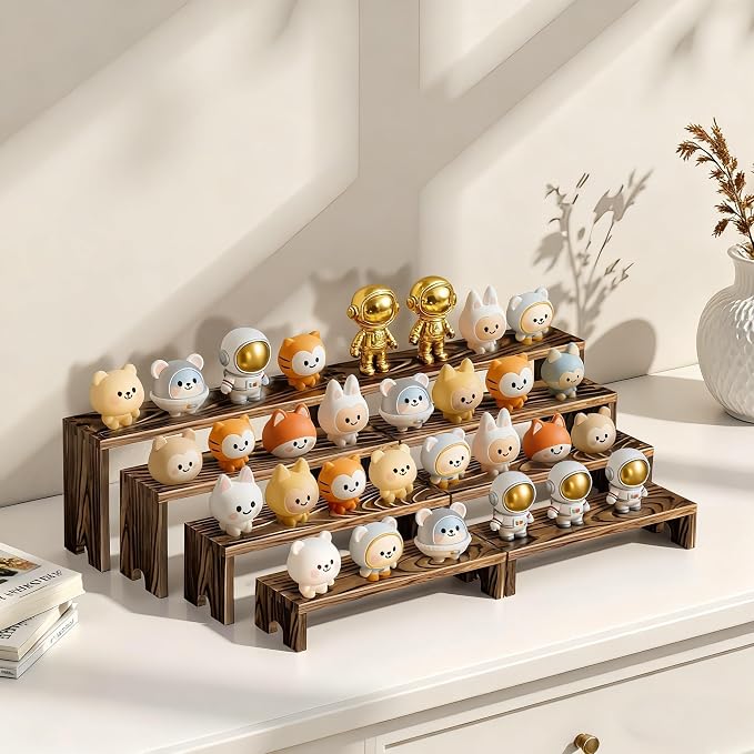 2 Set wood tone Wooden Tiered Display Stands 4 Tier Stackable Pine Wood Display Risers, Suitable for Vendor Events, Cupcake Stands, cake stand Wooden Dessert Table Sets, Vendor Booth Displays,Cosmetic & pantry organizers and storage can organizer, Kitc...
