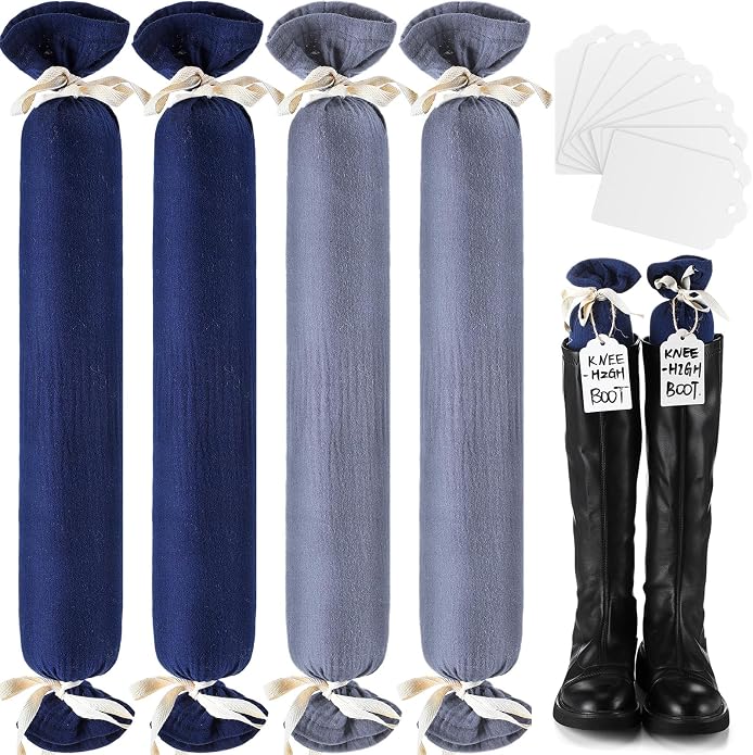 Maiteenly 2 Pairs Boot Shaper Stands with 8 Labels Cotton Tall Boot Inserts for Closet Organization
