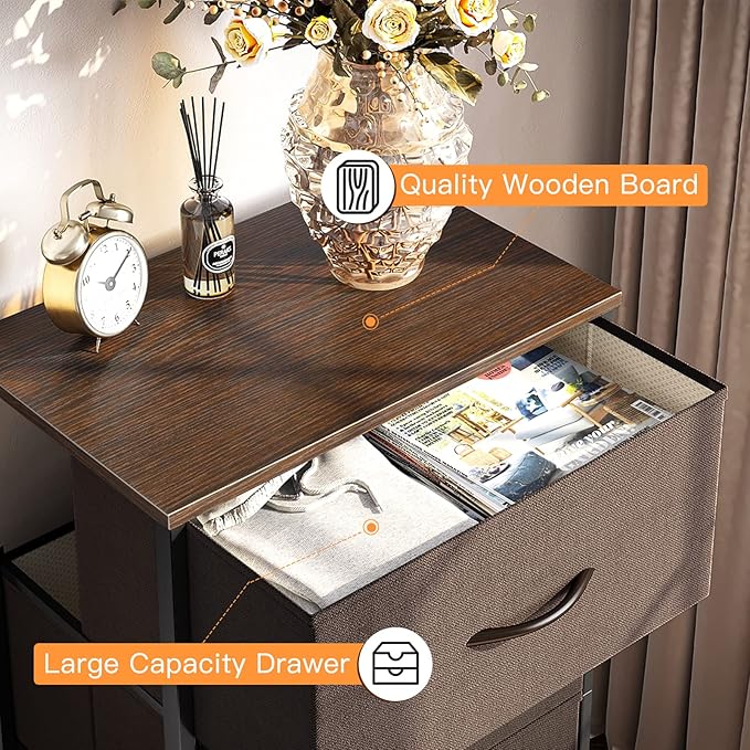 ODK Small Dresser for Bedroom with 4 Storage Drawers, Brown | Dresser Chest of Fabric Drawers with Sturdy Steel Frame for Small Space, Wood Top