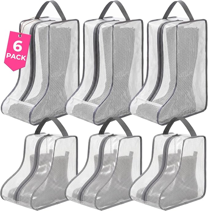 6Pack Boot Bags for Cowboy Boots, Boot Storage Organizer for Tall Boots, Cowboy Boot Storage with Clear Bag, Cowboy Boot Bag & Boot Storage Bag for Travel, Suitable for travel and Daily Use (Gray)