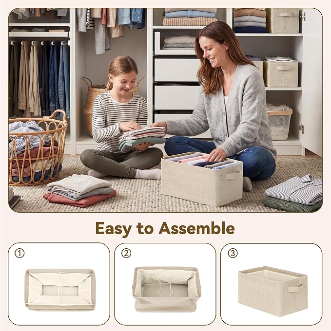 GRANNY SAYS Storage Bins for Closet, Linen Closet Organizers and Storage Baskets with Metal Frame, Storage Bins for Organizing Living Room, Bedroom Wardrobe, Foldable, Sturdy, Light Taupe, 2-Pack