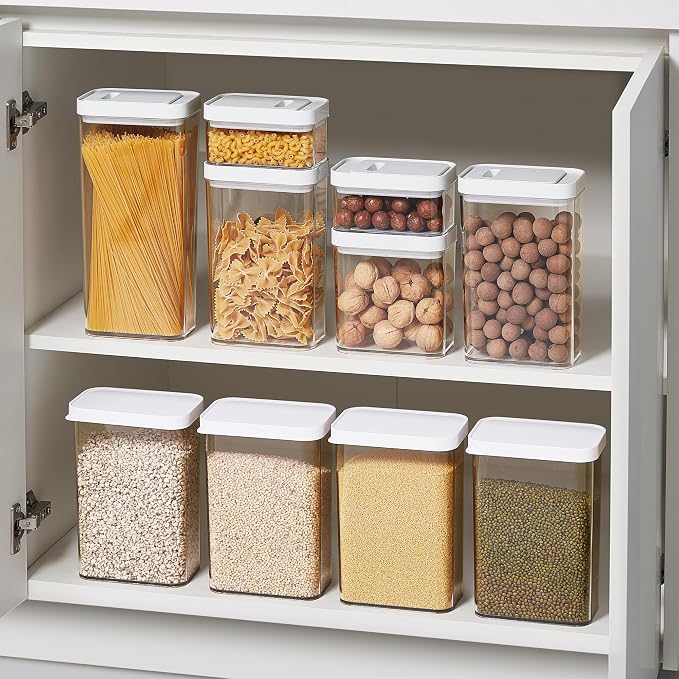 vacane Pump-Lock Airtight Food Storage Containers Set with Lids, 0.38/0.99/1.63Qt Plastic Cereal Containers, Stackable Kitchen Storage Containers Set for Flour Snack Sugar Coffee, Dishwasher Safe
