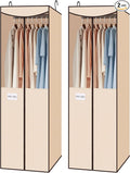 STO STO 2 Pack Garment Bag for Hanging Clothes Closet, Hanging Garment Cover with Built-in Steel Hanging Rod, Hanging Wardrobe Storage Bag for Suit, Dress with Clear Window, Zipper, ID Card, Beige