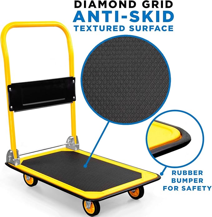 Mount-It! Folding Hand Truck Dolly Platform Truck, 330 lb Heavy Duty Flatbed Cart with Wheels, Foldable Platform Cart with 360° Swivel Casters, Push Cart for Moving Boxes & Furniture (MI-920)