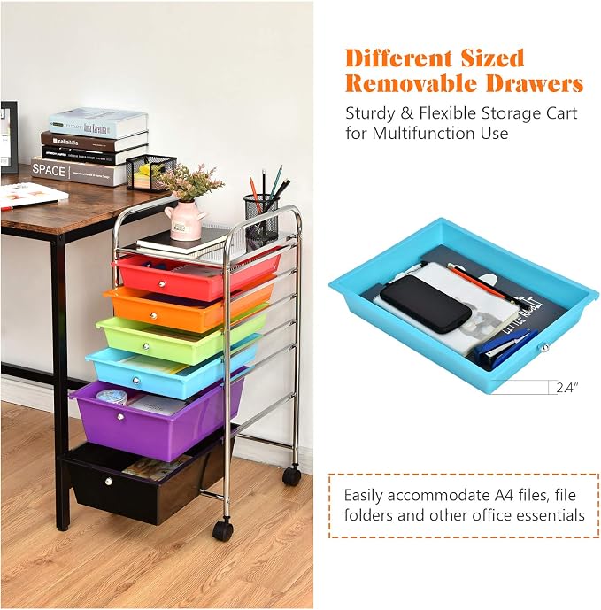 DREAMADE Rolling Rainbow Cart with 6 Drawers, Utility Cart with Removable Plastic Drawers, Lockable Wheels, Art Cart for Classroom Organization Art Supplies Office Scrapbook (6 Drawers, Multi-color)