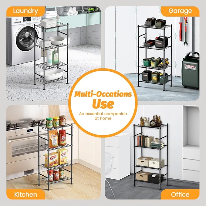 Abiglifty Storage Shelves, 4-Tier Wire Shelving, Metal Shelving with Adjustable Leveling Feet, Garage Storage for Bathroom, Closet, Kitchen