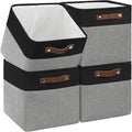 Patvingot Fabric Storage Cubes 11", 4 Pack, with PU Pull Handles,Foldable | For accessories on cube shelves or in closets; reinforced opening, pull-out access, folds flat when empty,dark and gray