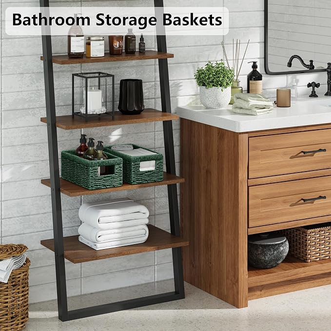Vagusicc Wicker Storage Basket, Set of 2 Hand Woven Wicker Baskets for Organizing with Handles, Decorative Small Storage Bins for Countertop Toilet Paper Basket for Toilet Tank Top, Shelves, Green