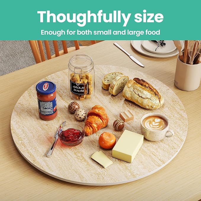 ZL ZELing 31.5" Lazy Susan Turntable – 360° Sinteredstone Silent Anti-Slip Turntable, Table Top Centerpiece for Kitchen, Pantry, Spice Rack, Refrigerator & Dining Table, Beige