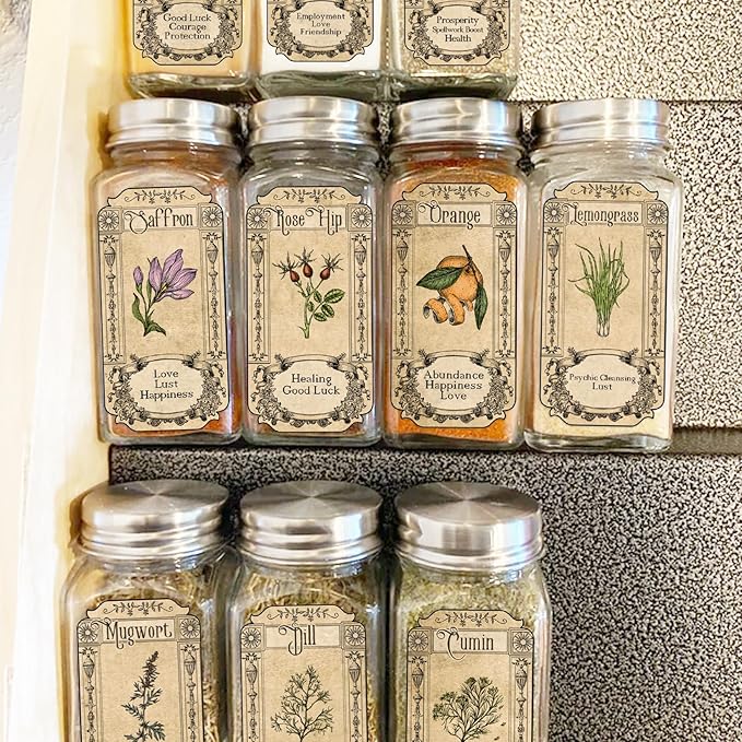 68Pcs Herb Stickers Lables for Jars Vintage Spice Apothecary Herb Spice Labels Stickers Spices Sticker Label for Bottles Tags Jars(herb72)