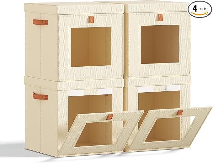 Homsorout Cube Storage Bins with Lids - Front Opening, Clear Window | 11.8" Cube Fit, Stackable Design, Foldable Storage, Dust Protection, Easy Carry Handles, Ideal for Closet, Shelf, Dorm & RV