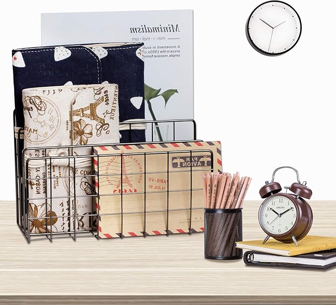Desktop Mail Organizer File Organizer for Letters 3 Slot, Gray | Metal Wire Mail Sorter Letter Organizer Magazine Rack for Mails, Books, Postcards, Brochures, Mail Holder