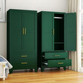 GAIOUS 71" Wardrobe Cabinet with 2 Doors, 1 Adjustable Shelf and 2 Drawers | Metal Clothing Storage Cabinets with Hanging Rod, Armoire Wardrobe Closet for Bedroom, Cloak Room, Gym (Green)