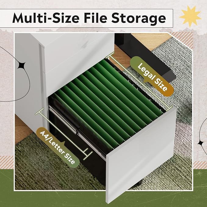 DEVAISE 3 Drawer Mobile File Cabinet with Lock, Under Desk Metal Filing Cabinet for Home Office Fit Legal/Letter/A4 File, Fully Assembled - White
