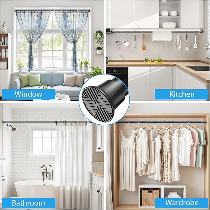 Spring Tension Curtain Rod 30-76 Inch Black Shower Curtain Rod 1pcs | Adjustable Curtain Rods No Dilling Spring Curtain Tension Rod Extendable Tension Rods for Windows Bathroom Doorway Kitchen