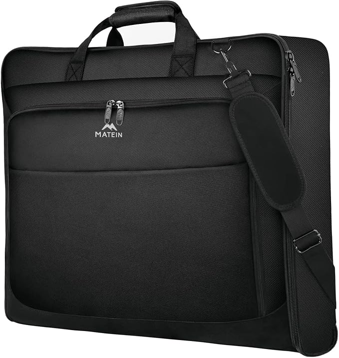 MATEIN Garment Bags for Travel, Large Carry on Garment Bag for Business | Waterproof, Hanging Suit Luggage Bag, For Men Women, Wrinkle Free Suitcase, Cover For Shirts Dresses Coats, Strap, Black