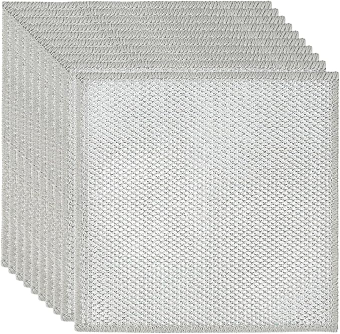 10pcs Wire Dishwashing Rag, Non Scratch Wire Dishcloth, Multipurpose Wire Dishwashing Rags for Wet and Dry, Sliver Grey