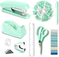 Dimonluce Green Office Supplies, Teal Desk Accessories Accessories with Tape Dispenser, Stapler, Staple Remover, 1000 Staples, Tape, Clips Set, Ruler, Scissor, Pen