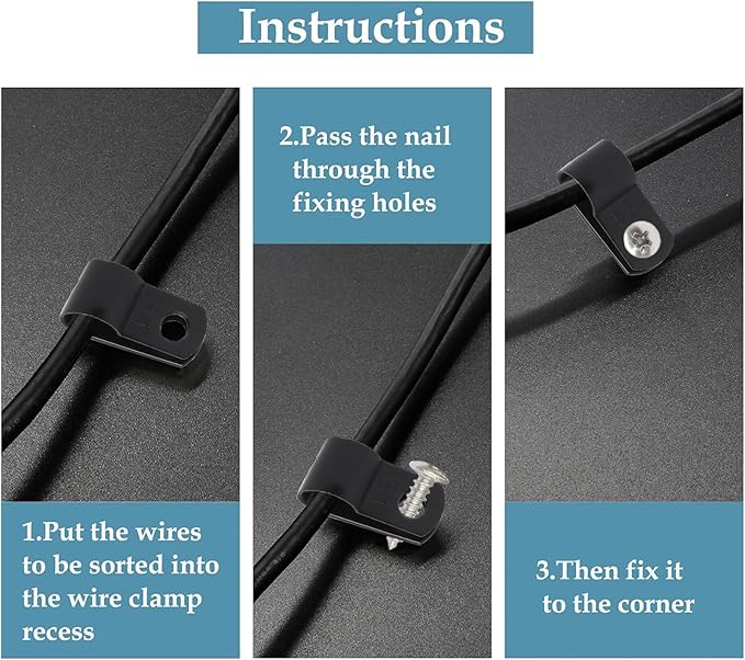 100 Pcs 1/2 Inch Black Nylon Cable Clip Wire Clamp | R-type, 13.2mm, Screw Mounting, Stainless Steel Screws Included, Wire Management