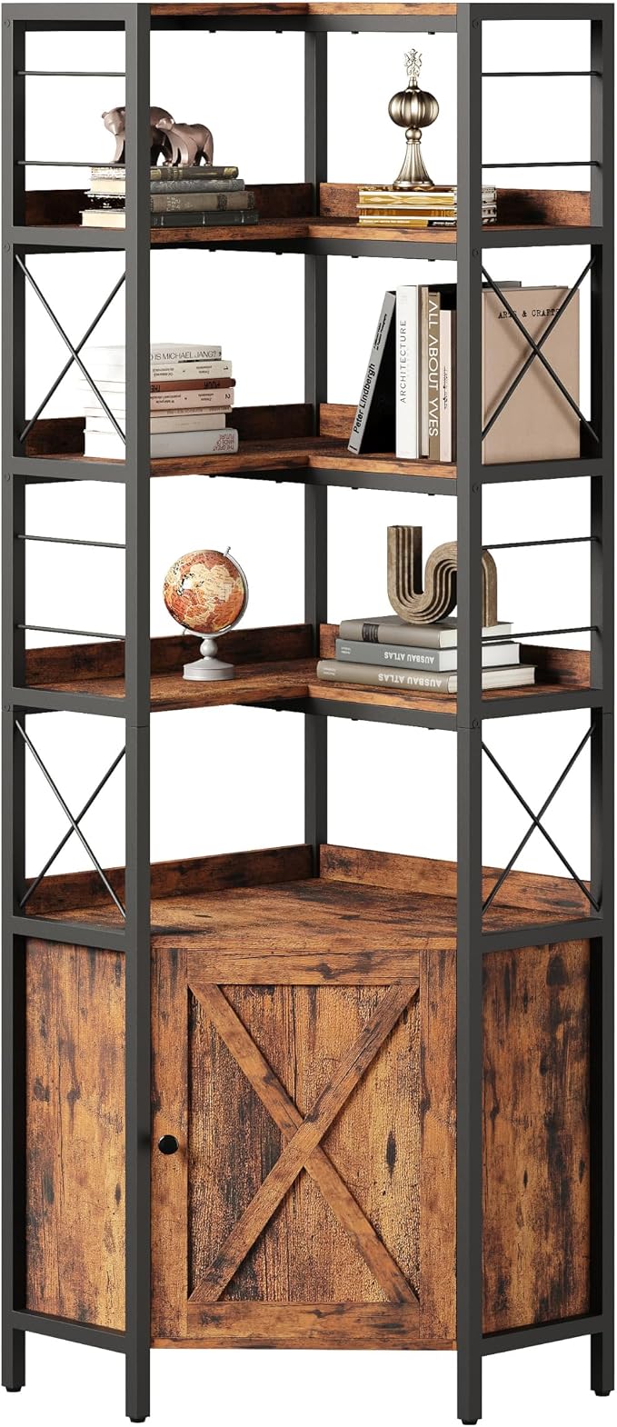 IRONCK 78 in Bookcase with Doors, Industrial Corner Bookshelf with Storage | Tall Bookcases with Baffles. L Shaped Bookshelves with 90° Corner Design. 6-Tier Corner Display Shelf for Home Office.
