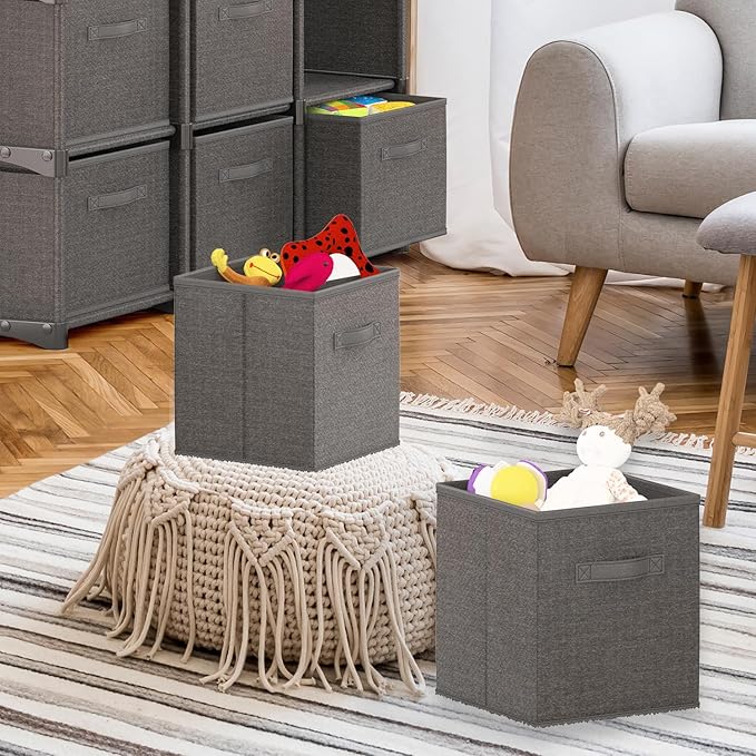 Nestl Cube Storage Bins, Foldable 9 Cube Storage Organizer Bins, Fabric Storage Cubes, Storage Basket with Handles, Grey Closet Storage Bins, 11-Inch Cube Storage Bins for Bedroom, Playroom and More