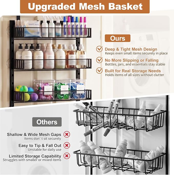 Over the Door Pantry Organizer, 8-Tier Heavy-Duty Door Spice Rack with Mesh Baskets, Height Adjustable & Anti-Swing Design, Pantry Door Organizers and Storage for Kitchen, Bathroom, Laundry Room