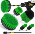 Holikme 6Pack Drill Brush Power Scrubber Cleaning Brush Extended Long Attachment Set All Purpose Drill Scrub Brushes Kit for Grout, Floor, Tub, Shower, Tile, Bathroom，Scrub Brush Green