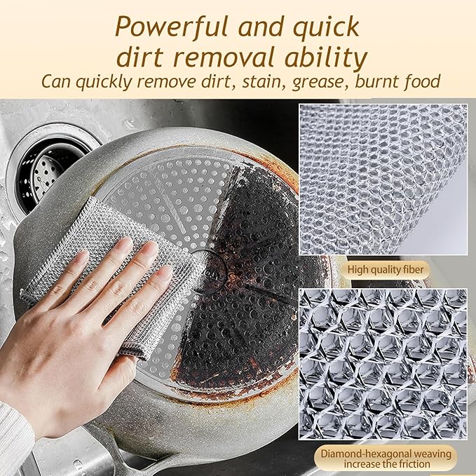 Triple-Layer Wire Dishcloth, Multipurpose Wire Dishwashing Rags for Cleaning Dishes Cookware Microwave Stove Kitcken Counter Powerful and Quick Cleaning Ability Non Scratch Reusable Wet and Dry Use