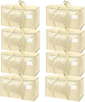 TICONN 8 Pack Extra Large Moving Bags Heavy Duty with Zippers & Carrying Handles, Durable Storage Bags Moving Boxes for Closet Organizers and Storage (8 Pack, Cream)
