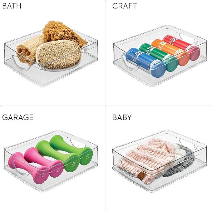 iDesign Plastic Stackable Pantry Bin, Set of 4, Clear | Storage Bin with Handles, For Cabinets or Fridge