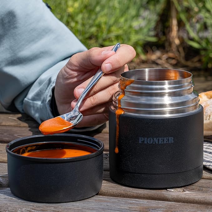 Pioneer Vacuum Insulated Leakproof Soup/Food Flask, 8 Hours Hot 24 Hours Cold, Black, 500 ml