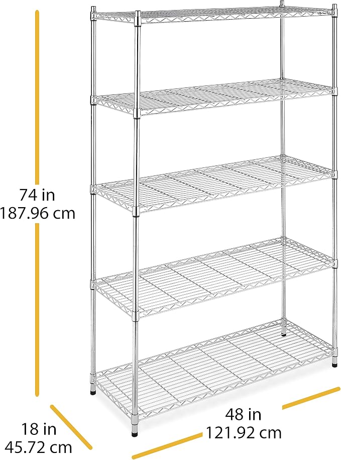 Whitmor 5 Tier Heavy Duty Shelving Unit, Metal Storage Shelves, 500 lbs Capacity per Shelf, Max 2500 lbs total, Easy Assembly Home Organizer for Pantry, Garage, Plant, 48"L x 18"W x 74"H