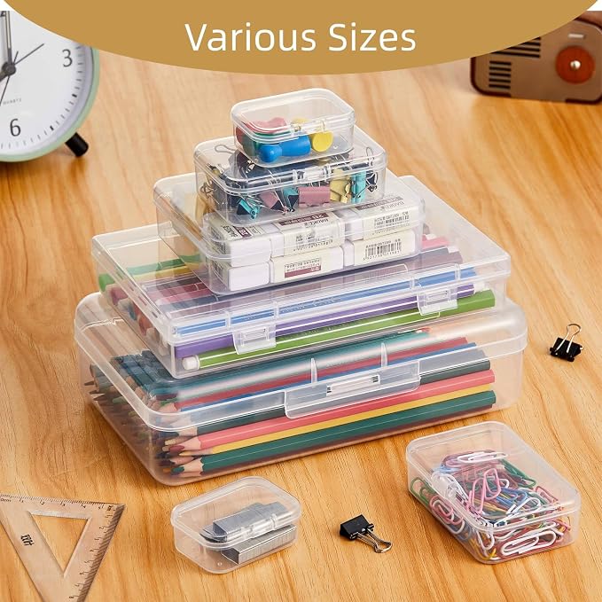 42 Pieces Mixed Sizes Rectangular Empty Mini Clear Plastic Organizer Box | Hinged Lids, For Small Items, Craft Projects
