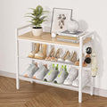 3 Tier Shoe Rack, Shoe Rack for Entryway with Hook, Shoe Organizer with Adjustable Mesh Shelves, Metal Shoe Storage, Closet, Bedroom Living Room Garage